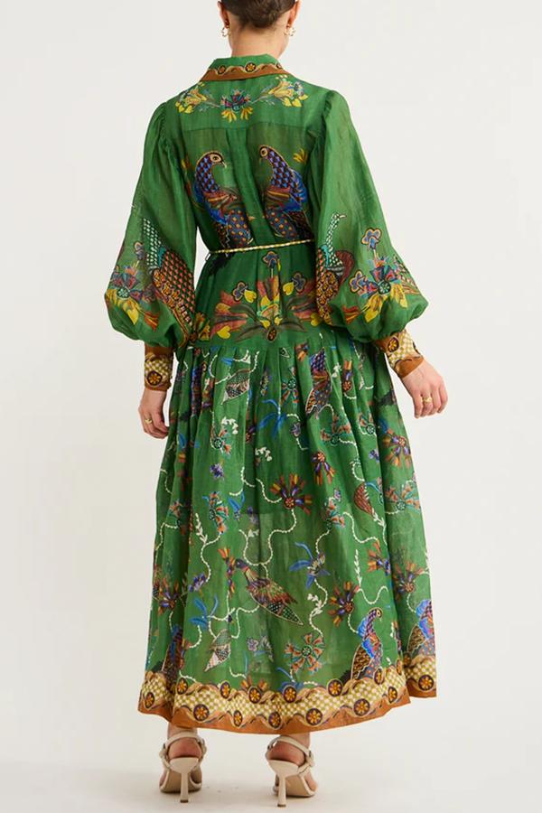 Lily™ - Heaven Bird Print Kleid mit Ballonärmeln