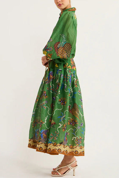 Lily™ - Heaven Bird Print Kleid mit Ballonärmeln