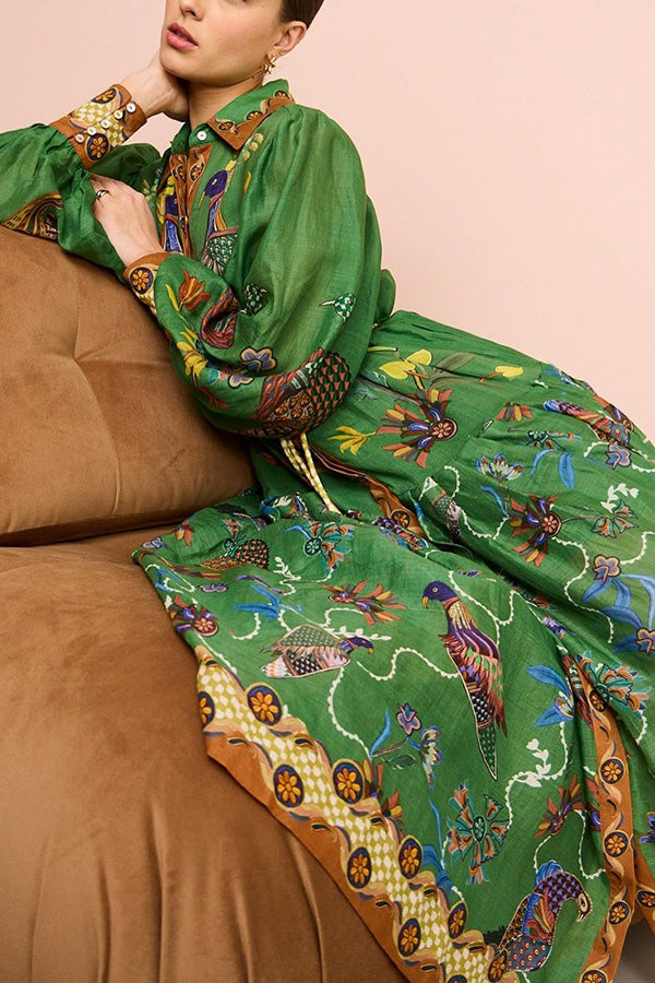 Lily™ - Heaven Bird Print Kleid mit Ballonärmeln