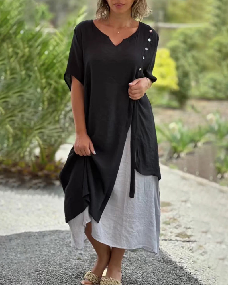 Caroline™ - Asymmetrisches Kleid mit kurzen Ärmeln