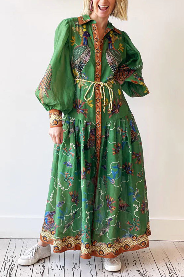 Lily™ - Heaven Bird Print Kleid mit Ballonärmeln