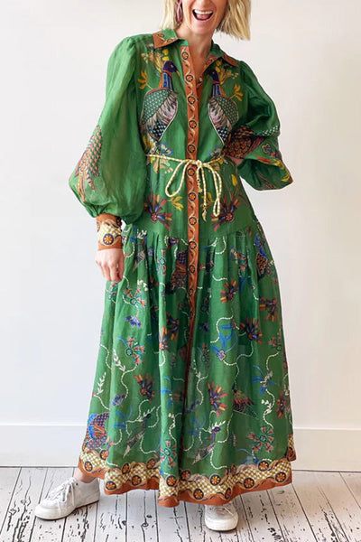 Lily™ - Heaven Bird Print Kleid mit Ballonärmeln