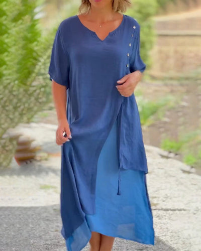 Caroline™ - Asymmetrisches Kleid mit kurzen Ärmeln