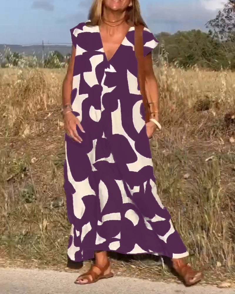 Stephanie - Bedrucktes Kleid mit V-Ausschnitt