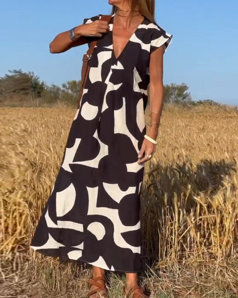 Stephanie - Bedrucktes Kleid mit V-Ausschnitt