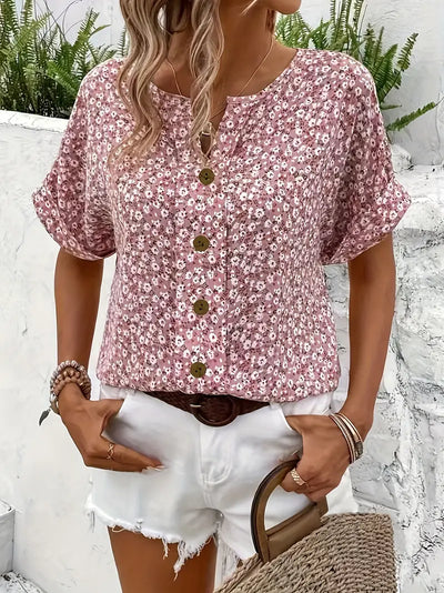 Charis™ - Geblümte Bluse mit Knopfleiste