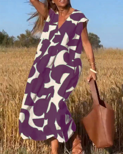 Stephanie - Bedrucktes Kleid mit V-Ausschnitt