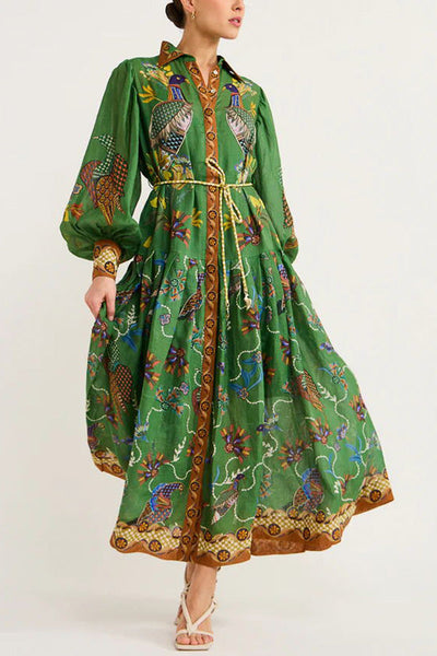 Lily™ - Heaven Bird Print Kleid mit Ballonärmeln