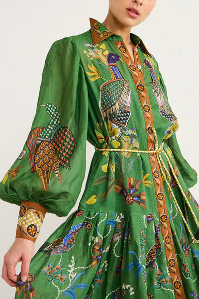 Lily™ - Heaven Bird Print Kleid mit Ballonärmeln
