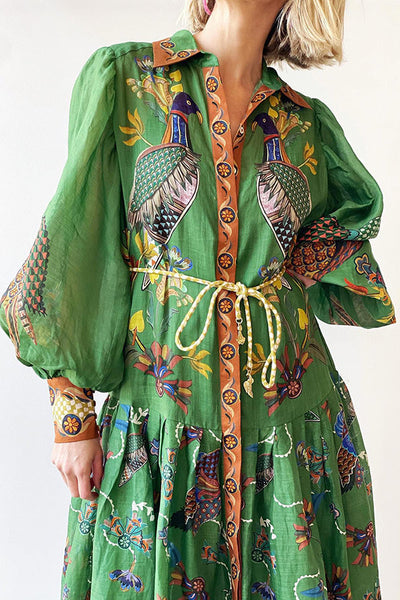 Lily™ - Heaven Bird Print Kleid mit Ballonärmeln