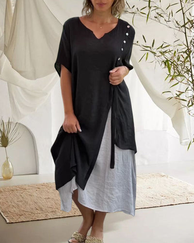 Caroline™ - Asymmetrisches Kleid mit kurzen Ärmeln