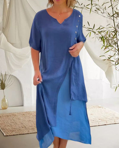 Caroline™ - Asymmetrisches Kleid mit kurzen Ärmeln