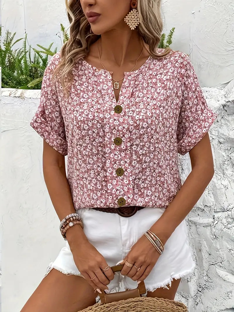 Charis™ - Geblümte Bluse mit Knopfleiste