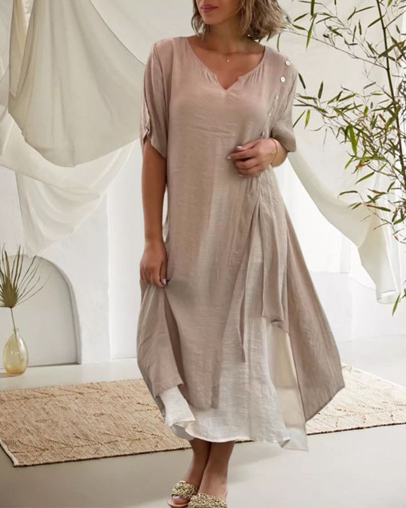Caroline™ - Asymmetrisches Kleid mit kurzen Ärmeln