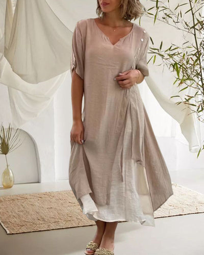 Caroline™ - Asymmetrisches Kleid mit kurzen Ärmeln