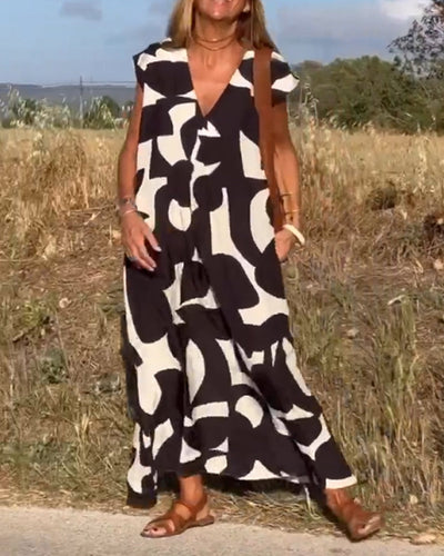 Stephanie - Bedrucktes Kleid mit V-Ausschnitt