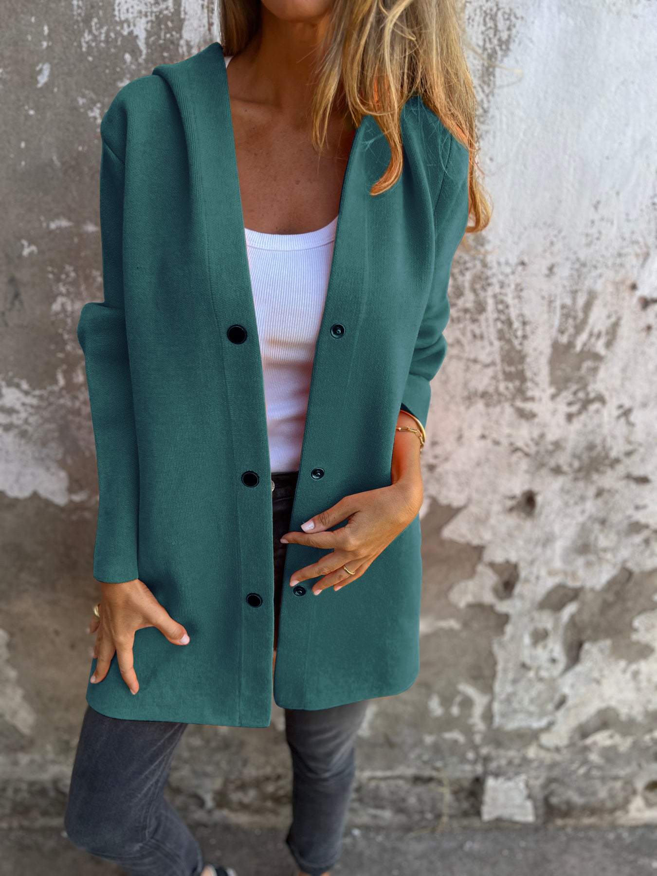 ELISA | Lässige einreihige Jacke mit Kapuze