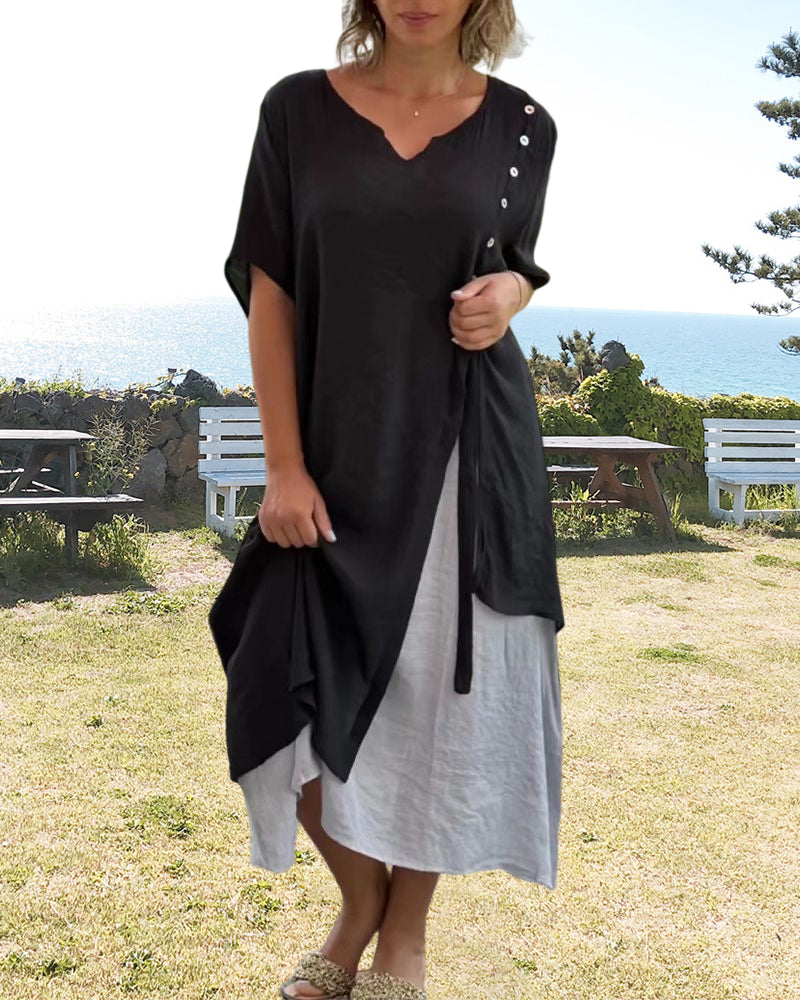 Caroline™ - Asymmetrisches Kleid mit kurzen Ärmeln
