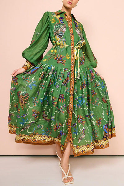 Lily™ - Heaven Bird Print Kleid mit Ballonärmeln