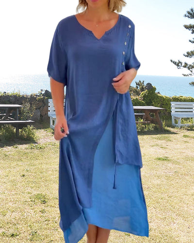 Caroline™ - Asymmetrisches Kleid mit kurzen Ärmeln