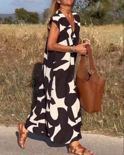 Stephanie - Bedrucktes Kleid mit V-Ausschnitt