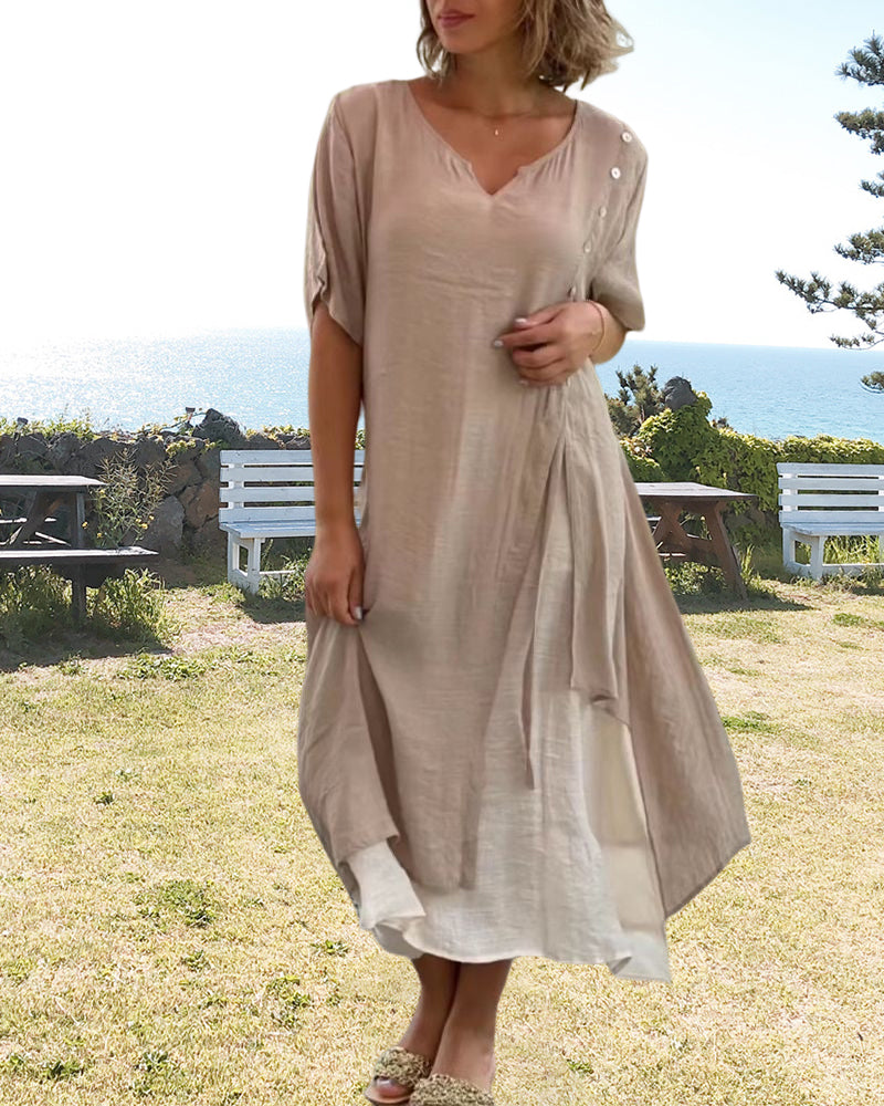 Caroline™ - Asymmetrisches Kleid mit kurzen Ärmeln