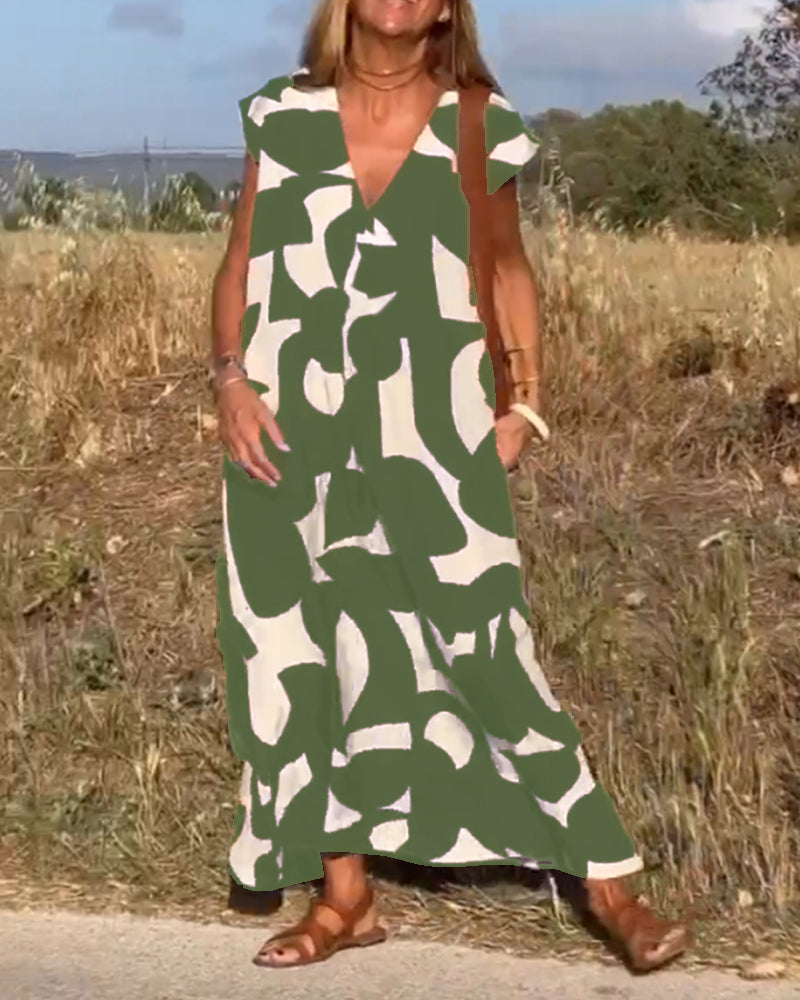 Stephanie - Bedrucktes Kleid mit V-Ausschnitt