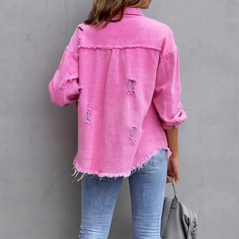 Rihanna™ - Denim-Jacke mit beriebenen Besätzen