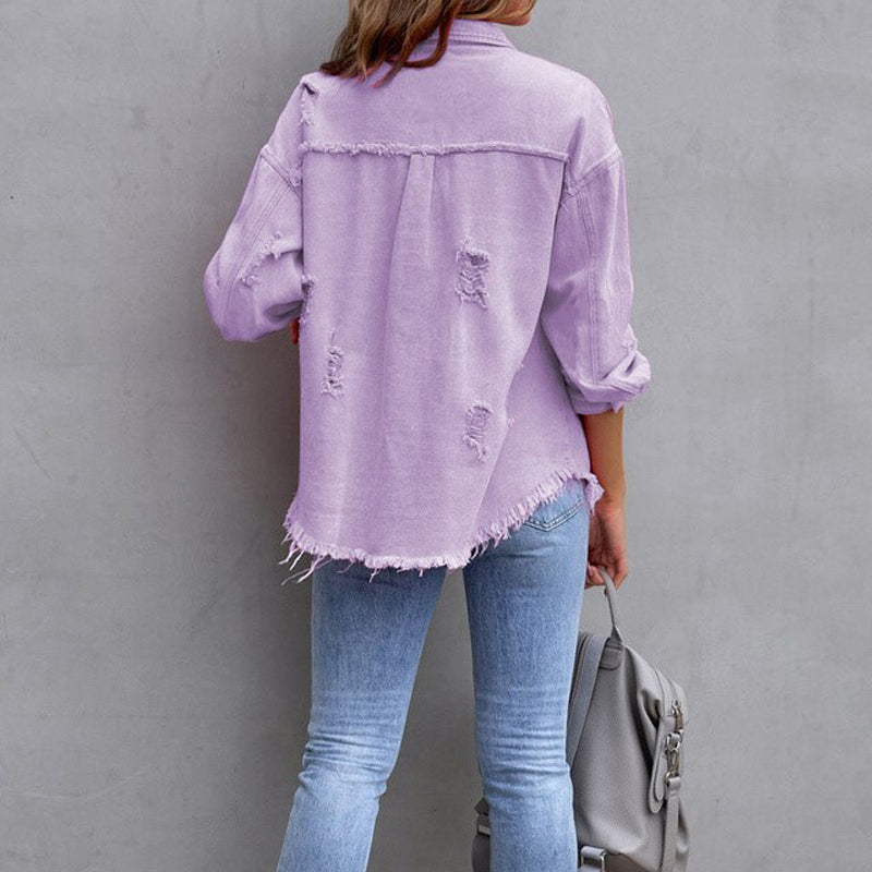 Rihanna™ - Denim-Jacke mit beriebenen Besätzen