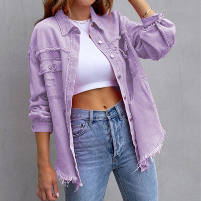 Rihanna™ - Denim-Jacke mit beriebenen Besätzen