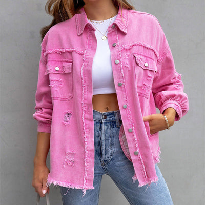 Rihanna™ - Denim-Jacke mit beriebenen Besätzen
