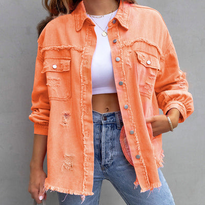 Rihanna™ - Denim-Jacke mit beriebenen Besätzen