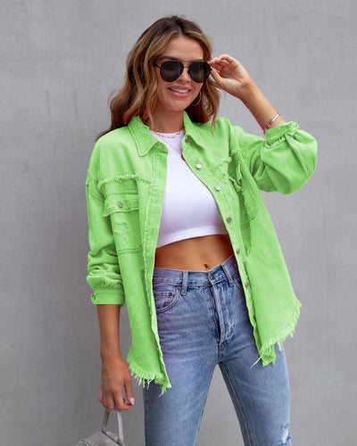 Rihanna™ - Denim-Jacke mit beriebenen Besätzen