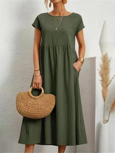 Janet™ - Elegantes Maxikleid aus Baumwolle und Leinen mit Taschen im Vintage-Harajuku-Stil