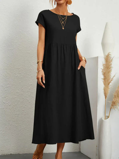 Janet™ - Elegantes Maxikleid aus Baumwolle und Leinen mit Taschen im Vintage-Harajuku-Stil