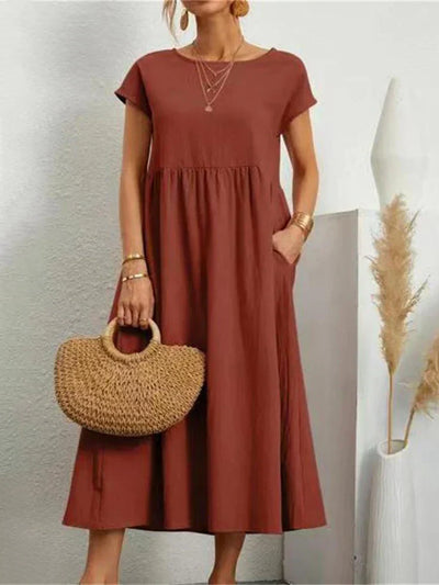 Janet™ - Elegantes Maxikleid aus Baumwolle und Leinen mit Taschen im Vintage-Harajuku-Stil