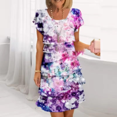 Elif™ | Pleated Floral Ruffled Kleid
