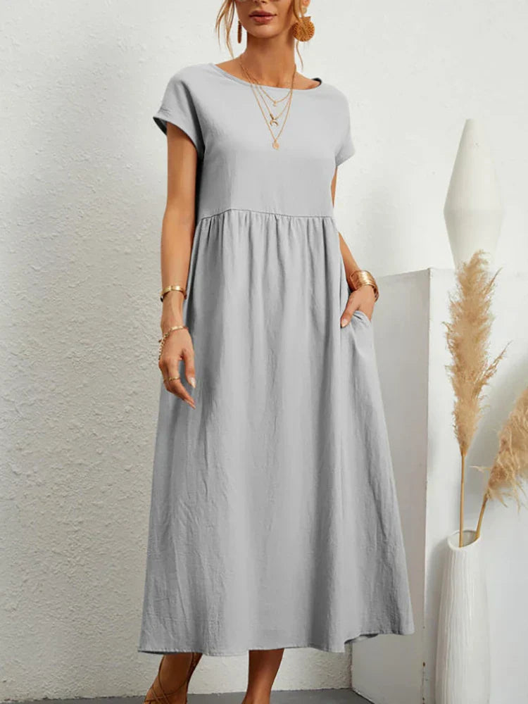 Janet™ - Elegantes Maxikleid aus Baumwolle und Leinen mit Taschen im Vintage-Harajuku-Stil