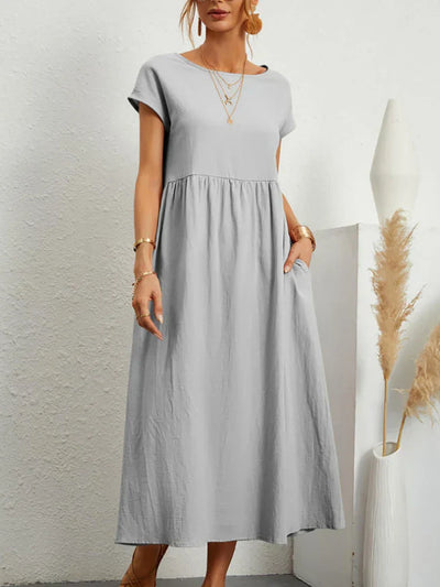 Janet™ - Elegantes Maxikleid aus Baumwolle und Leinen mit Taschen im Vintage-Harajuku-Stil