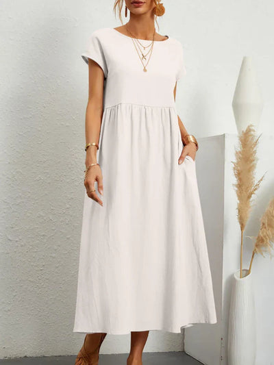Janet™ - Elegantes Maxikleid aus Baumwolle und Leinen mit Taschen im Vintage-Harajuku-Stil