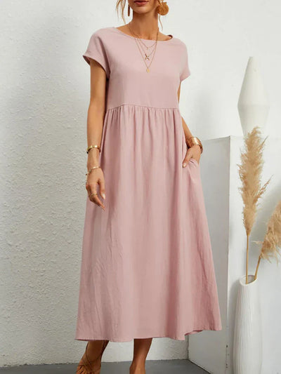 Janet™ - Elegantes Maxikleid aus Baumwolle und Leinen mit Taschen im Vintage-Harajuku-Stil