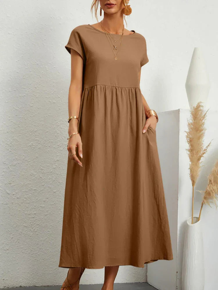 Janet™ - Elegantes Maxikleid aus Baumwolle und Leinen mit Taschen im Vintage-Harajuku-Stil