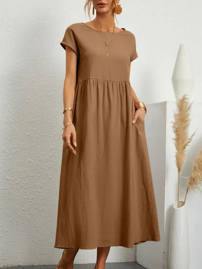 Janet™ - Elegantes Maxikleid aus Baumwolle und Leinen mit Taschen im Vintage-Harajuku-Stil