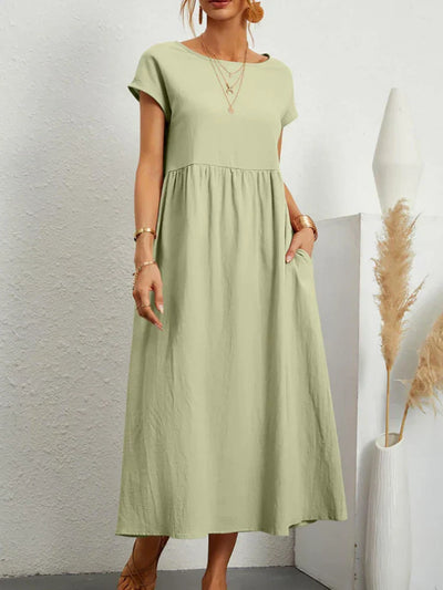 Janet™ - Elegantes Maxikleid aus Baumwolle und Leinen mit Taschen im Vintage-Harajuku-Stil