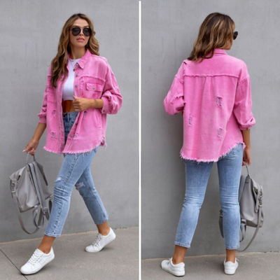 Rihanna™ - Denim-Jacke mit beriebenen Besätzen