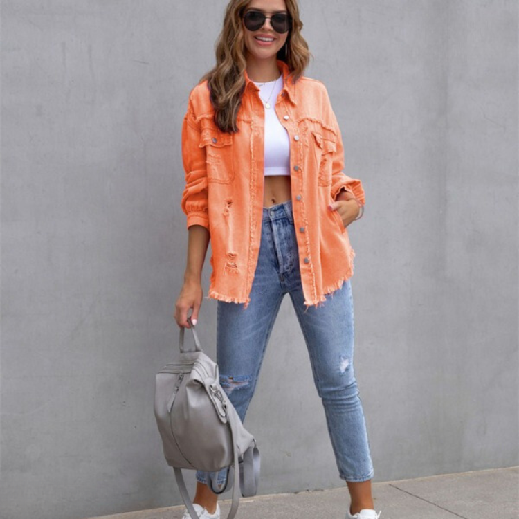 Rihanna™ - Denim-Jacke mit beriebenen Besätzen