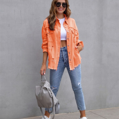 Rihanna™ - Denim-Jacke mit beriebenen Besätzen