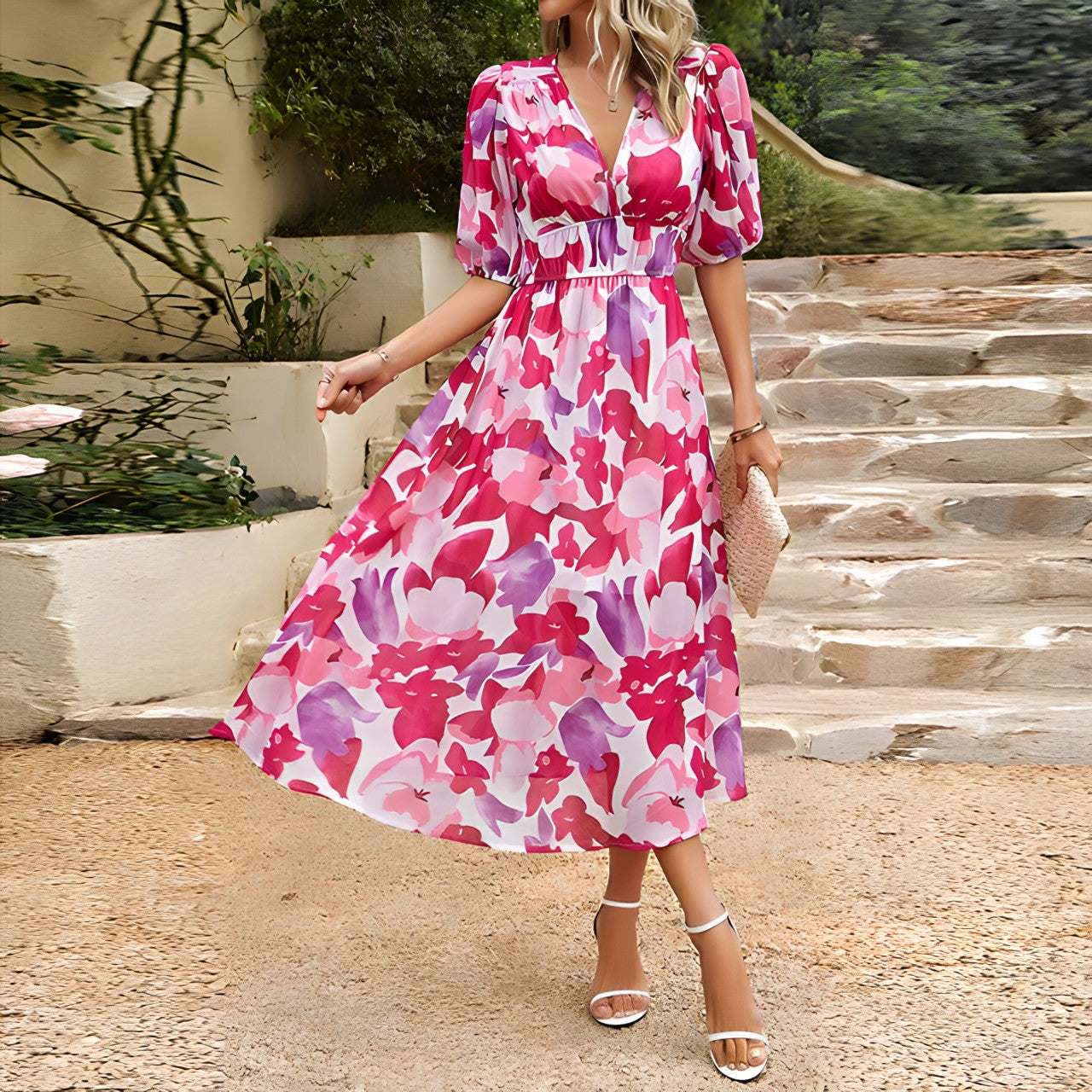 Jenny - Mittellanges Kleid mit V-Ausschnitt