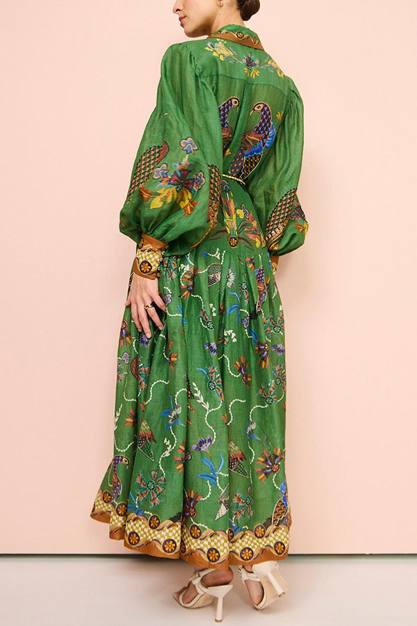 Lily™ - Heaven Bird Print Kleid mit Ballonärmeln