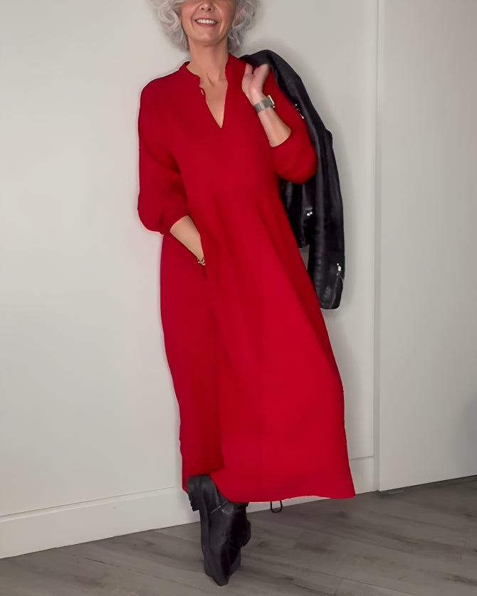 Amanda | Das lange, schlank machende Kleid mit V-Ausschnitt
